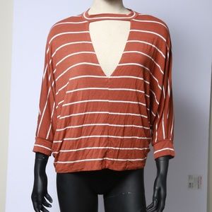 Orange Oversized striped cut out f21 top